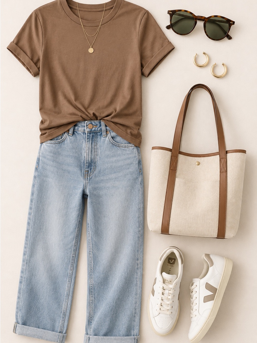 Women's Brown Short Sleeve Crewneck Tee